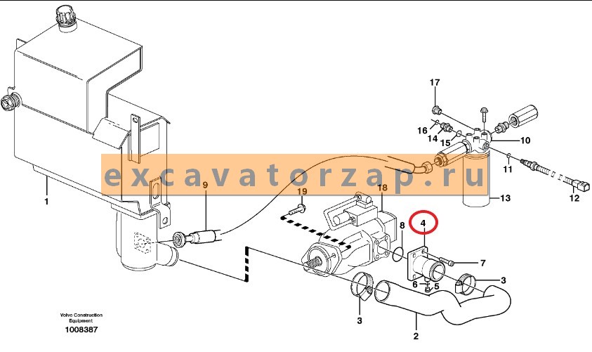 Патрубок VOE11884777 (фланец для г/насоса) экскаватора погрузчика Volvo BL61, BL71