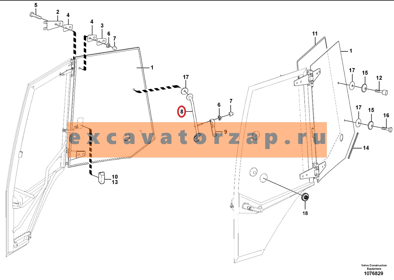 Ручка VOE15127678 дверного стекла экскаватора погрузчика Volvo BL61, BL71