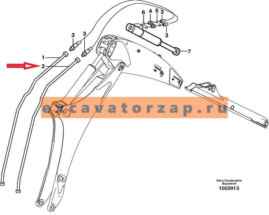 Трубопровод VOE11891059 (стрела - гидроцилиндр ковша) экскаватора погрузчика Volvo BL61, BL71