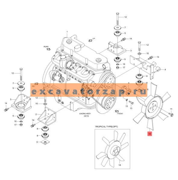 Вентилятор 11E9-04020 (аналог, КНР) охлаждения двигателя экскаватора HYUNDAI R170LC-7, R180LC-7, R210LC-7