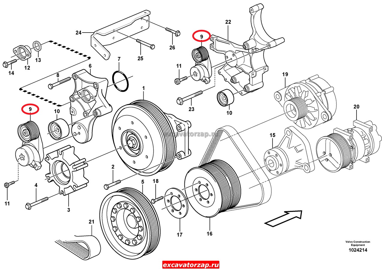 Натяжитель ремня VOE20491753 экскаватора Volvo EC330, EC360, EC460