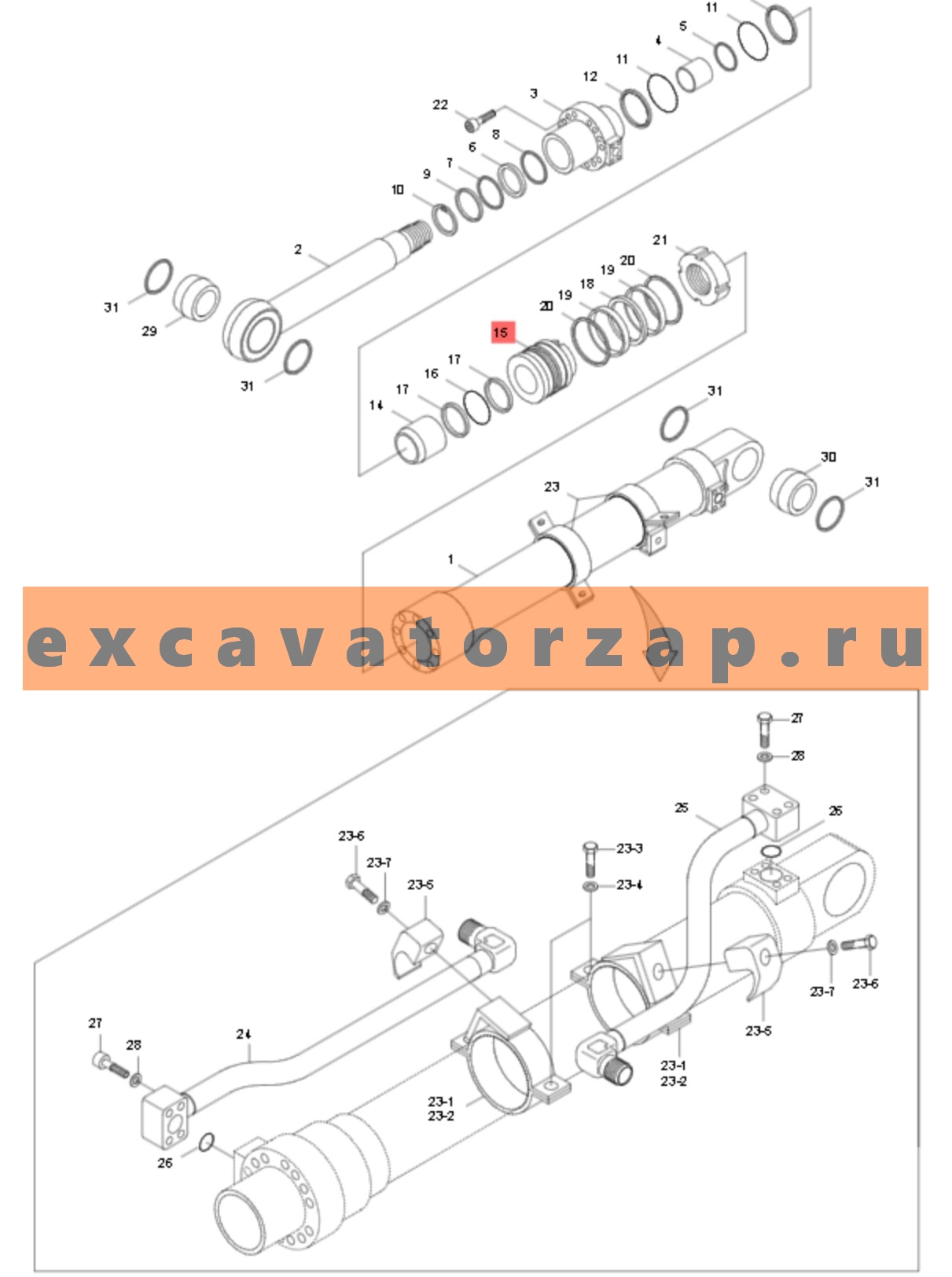 Поршень 31Y1-28940 гидроцилиндра ковша, рукояти, стрелы экскаватора HYUNDAI HW210, HX160L, HX180L, HX220L, HX220NL, HX235L, R160LC9, R160LC9A, R160LC9S, R160W9A, R170W9, R170W9S, R180LC9, R180LC9A, R180LC9S, R180W9A, R180W9S, R210LC9, R210LC9BC, R210LC9BH