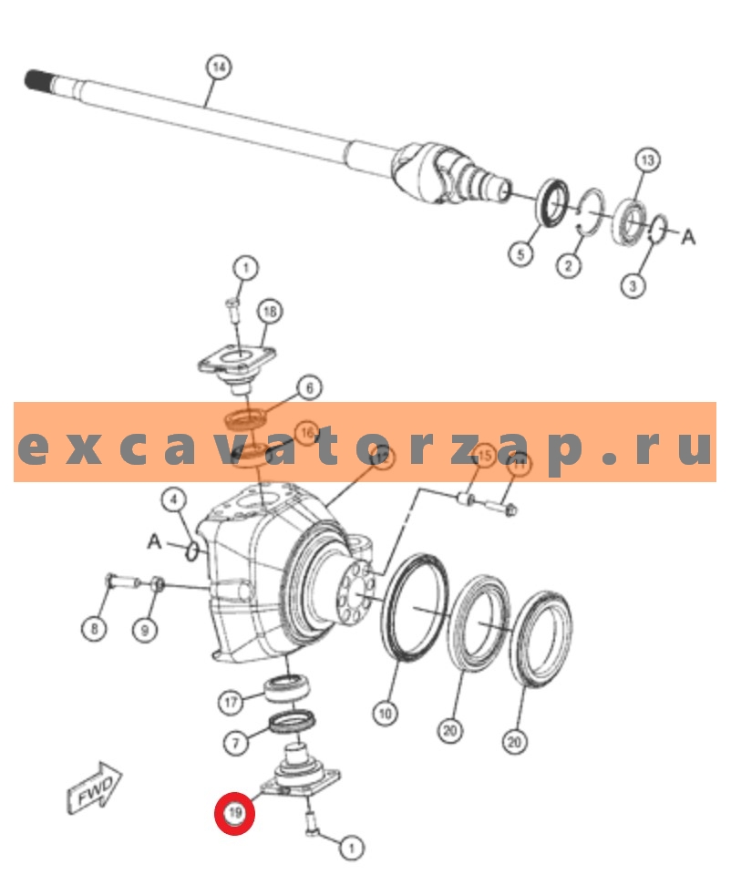 Шкворень 490-7455, 4907455 нижний переднего моста экскаватора погрузчика CAT 428