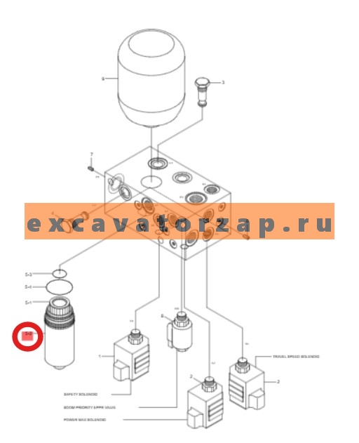 Корпус (стакан) DSH-001A (аналог, КНР) (пилотного фильтра 31Q6-20340, без фильтроэлемента) экскаватора HYUNDAiI