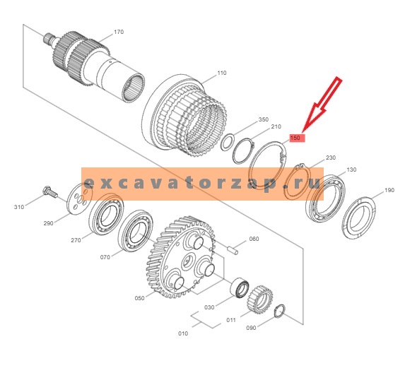 Кольцо стопорное 0630.502.073, 0630502073, 0630-502-073 КПП экскаватора Hyundai R140W, R170W, R180W, R200W, R210W