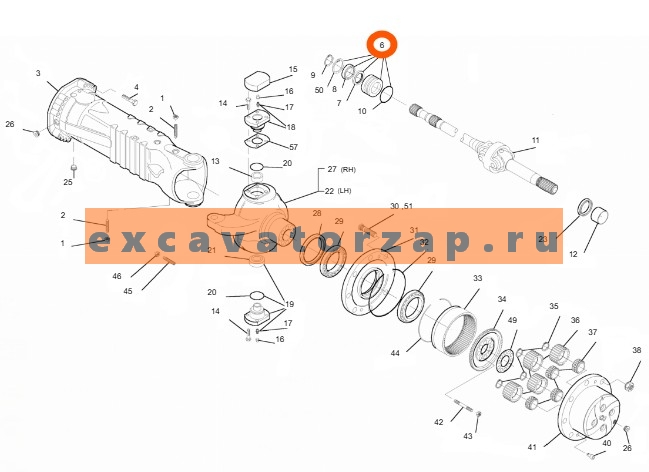 Втулка-подшипник 212.06.700.01, 2120670001 полуоси чулка переднего моста экскаватора HYUNDAI R140W-7